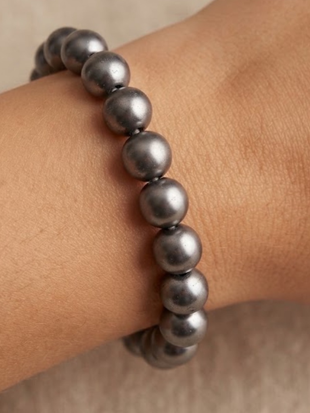 Gray Pearl Beaded Stretch Bracelet